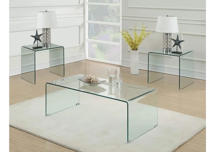 Ripley Clear Glass 3-Piece Coffee and End Table Set