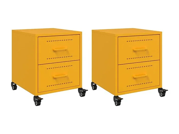 Roanoke Mesitas de noche 2 uds acero amarillo mostaza 36x39x43,5 cm