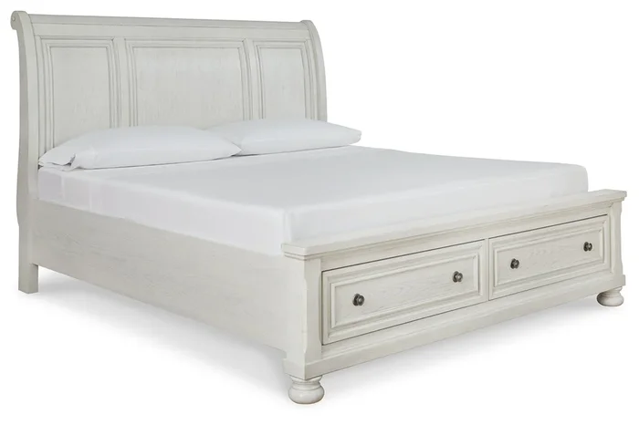 Robbinsdale Antique White King Sleigh Storage Platform Bed
