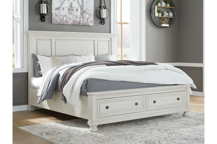 Robbinsdale Antique White Queen Storage Platform Bed