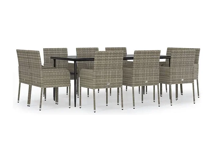 Santo Stefano di Camastra Set comedor jardín 11 pzas y cojines ratán sintético negro gris