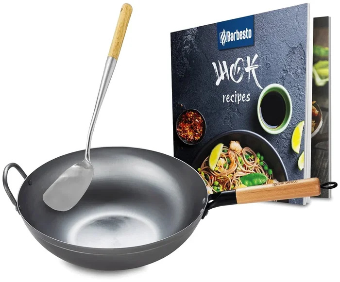 Sárten Wok con libro de recetas y espátula Metal Natural Ø 34 cm