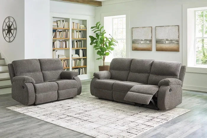 Scranto Brindle Manual Reclining Sofa and Loveseat