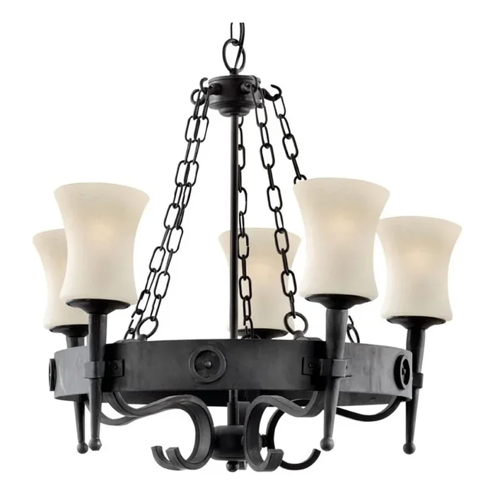 Searchlight – Lámpara colgante con cadena CARTWHEEL 5xE27/60W/230V negra