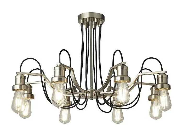 Searchlight Olivia8 Lätt tak, svart flätad tygkabel, satin silver