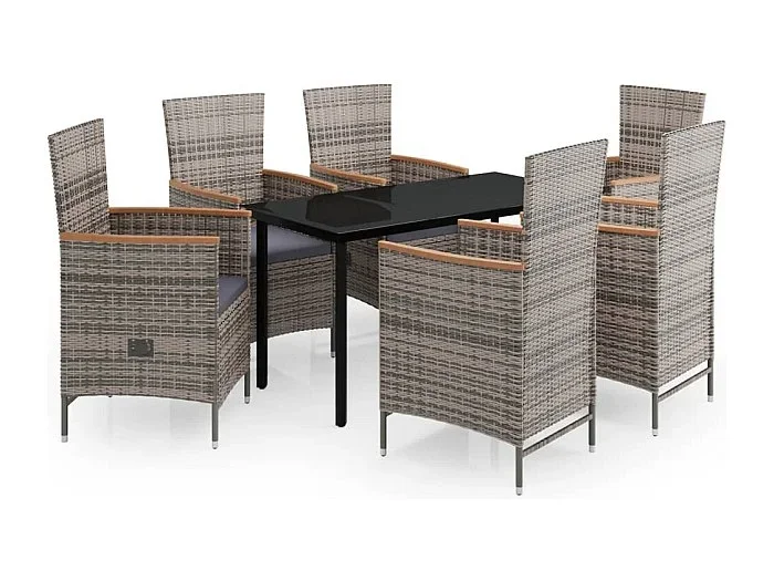 Serafino Juego de comedor de jardín 7 piezas con cojines gris