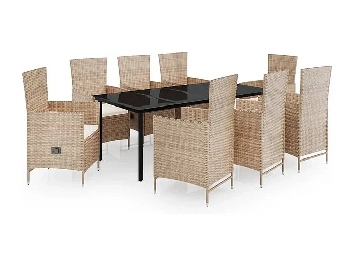 Serafino Juego de comedor de jardín 9 piezas con cojines beige