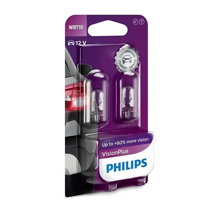 SET 2x Bombilla para el coche Philips VISION PLUS WB T10 W2,1×9,5D/6W/12V