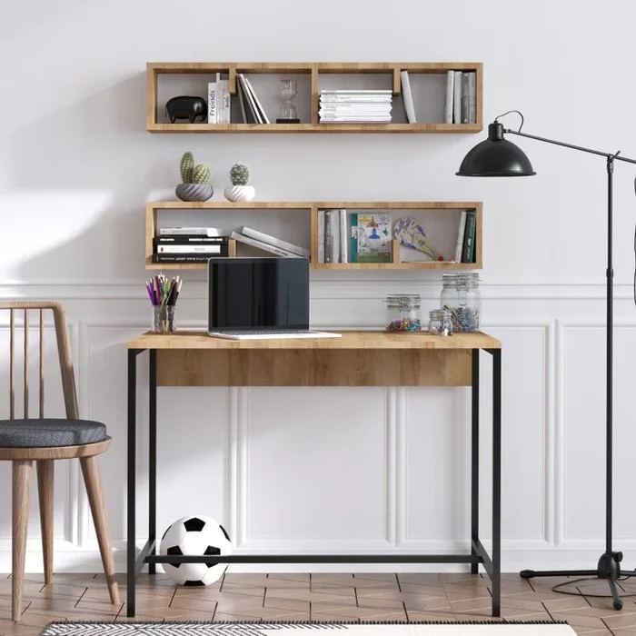 SET 2x Estantería de pared PENNY 20×100 cm + mesa de trabajo 74×100 cm marrón/negro