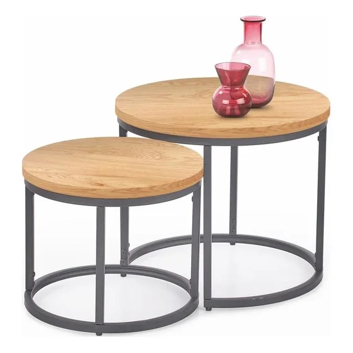 SET 2x Mesa de centro OREO diá. 43/53 cm antracita/dorado roble