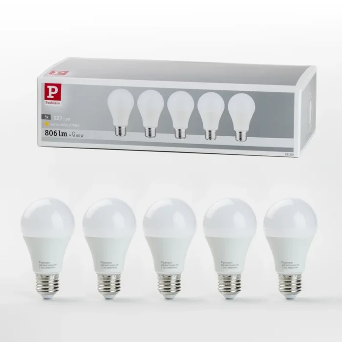 SET 5x Bombilla LED A60 E27/9W/230V 2700K – Paulmann 28780