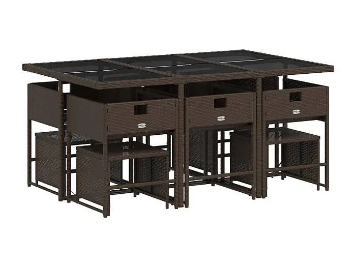 Set comedor de jardín 11 piezas y cojines ratán sintético marrón
