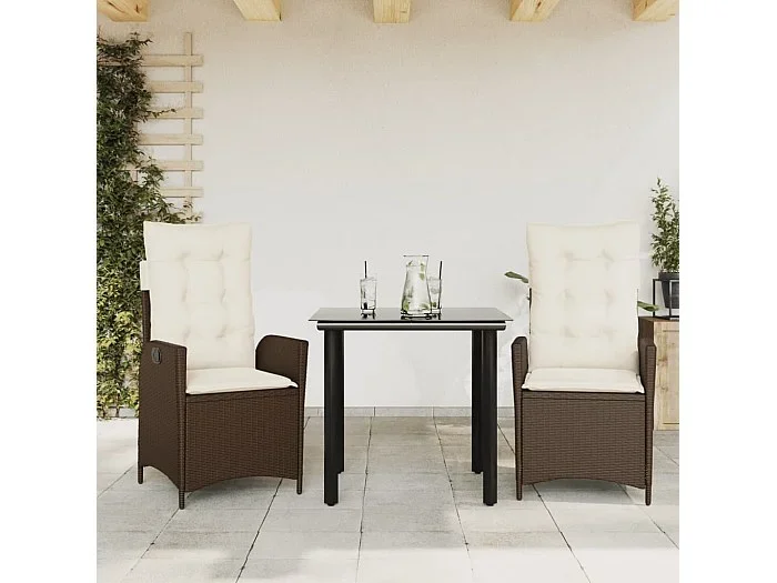 Set comedor de jardín 3 piezas y cojines ratán sintético marrón ES831596