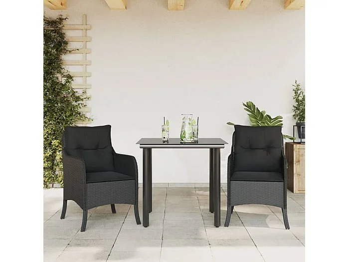Set comedor de jardín 3 pzas con cojines ratán sintético negro ES235217