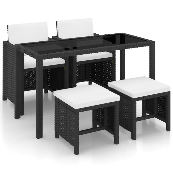 Set comedor de jardín 5 piezas y cojines ratán sintético negro VidaXL
