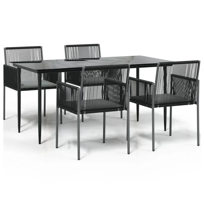 Set comedor jardin 5 piezas y cojines acero ratán sintético negro
