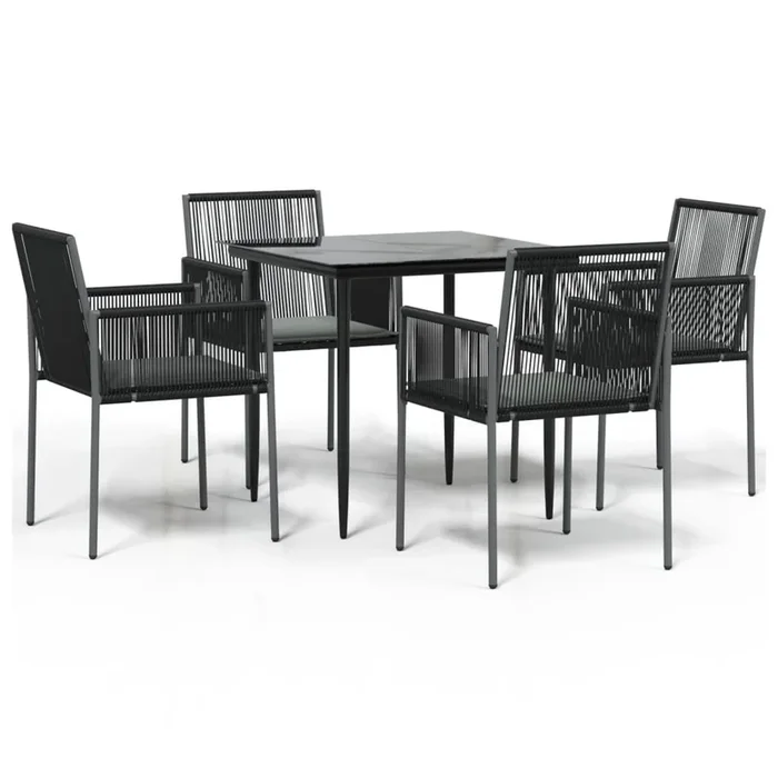 Set comedor jardin 5 piezas y cojines acero ratán sintético negro