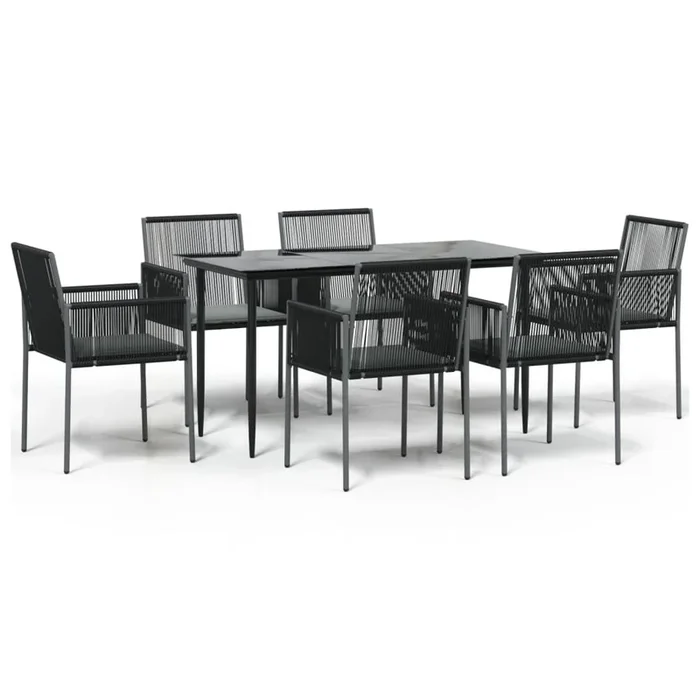 Set comedor jardin 7 piezas y cojines acero ratán sintético negro
