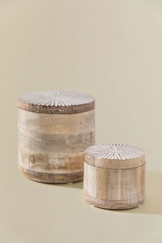 Set de 2 Botes en madera de mango Nabordi Madera Blanca Vintage – SKLUM