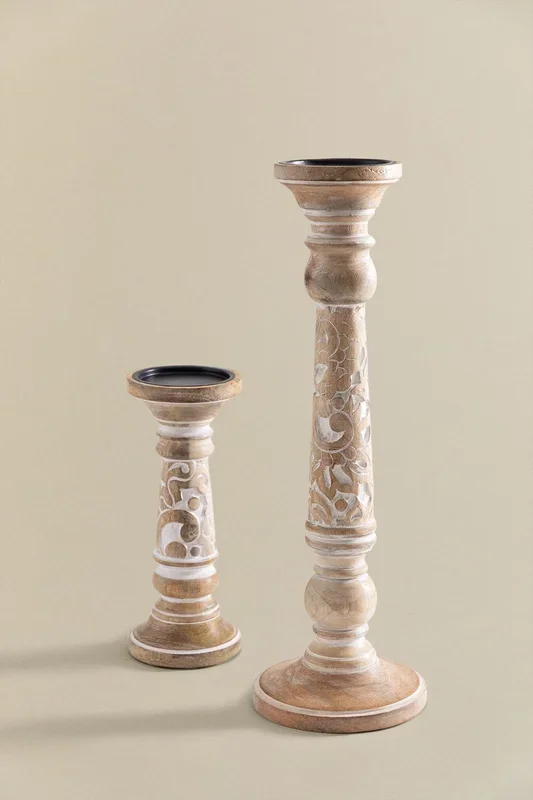 Set de 2 candelabros en madera de mango Biny Madera Mango – SKLUM