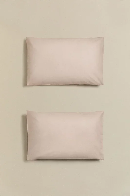 Set de 2 fundas de almohada en algodón percal de 180 hilos Lesia 50 x 75 cm Maquillaje Claro – SKLUM