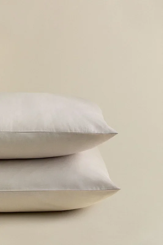 Set de 2 fundas de almohada en satén de 300 hilos Sampras 60 x 60 cm Beige Nude – SKLUM