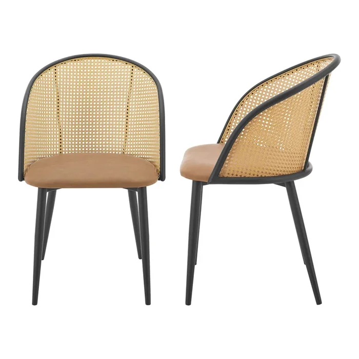Set de 2 sillas de comedor Gagnef polipiel / metal / ratán 82 x 56 x 55 cm – Marrón y negro [en.casa]