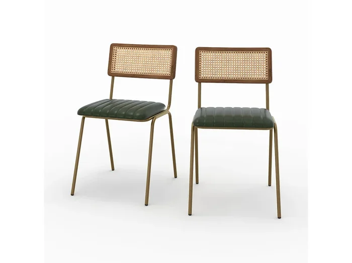Set de 2 sillas en enea y cuero verde – Arsène