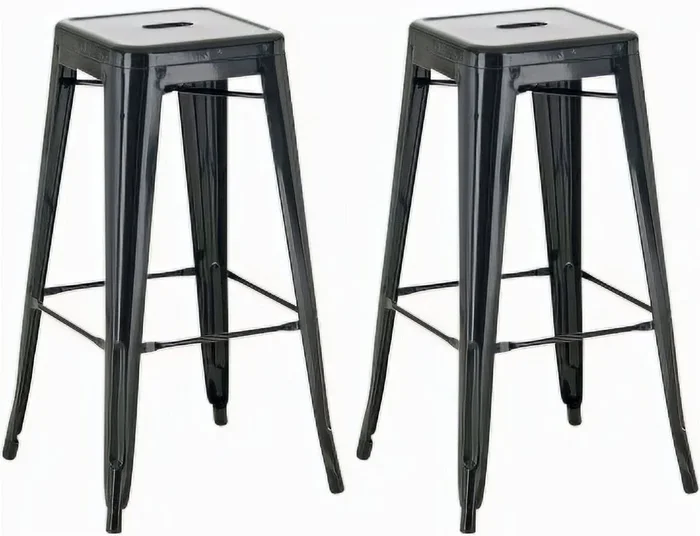 Set de 2 taburetes de bar diseño industrial metal con recubrimiento en polvo negro M10_001661