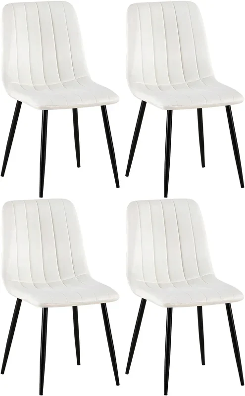 Set de 4 sillas de salón Dijon en tela o terciopelo Blanco crema Terciopelo