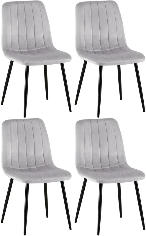 Set de 4 sillas de salón Dijon en tela o terciopelo Gris Terciopelo
