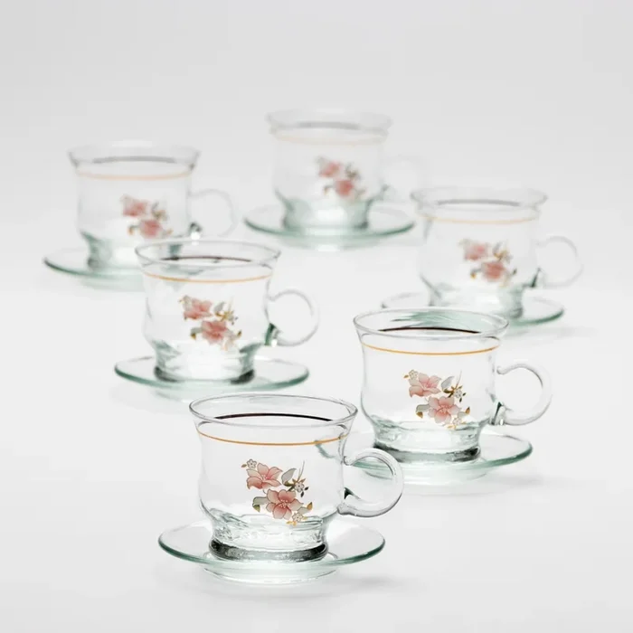 Set de 6 tazas de cristal con platillo, ramo transparente n.º 4