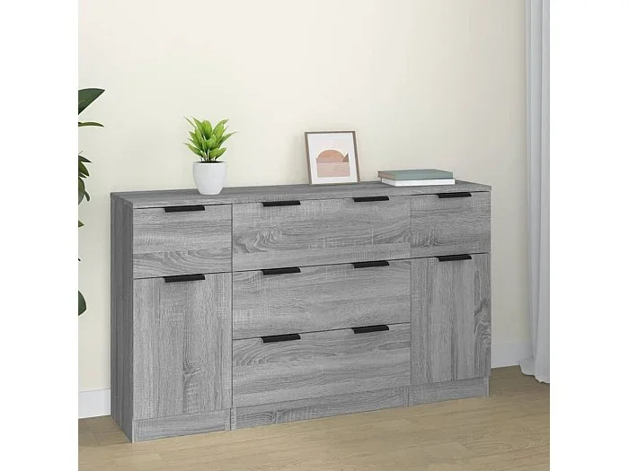 Set de aparador 3 piezas madera contrachapada gris sonoma ES81927