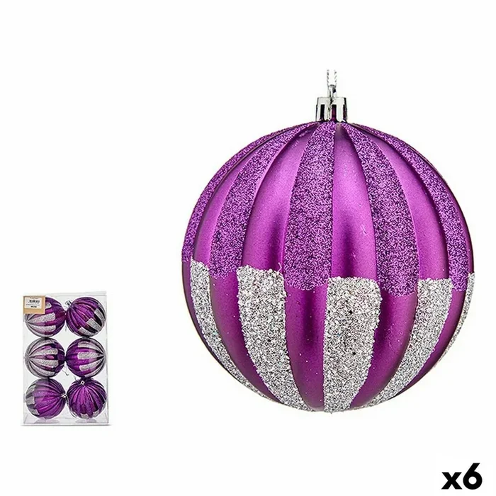 Set de Bolas de Navidad 10 cm Morado Plateado PVC (6 Unidades)