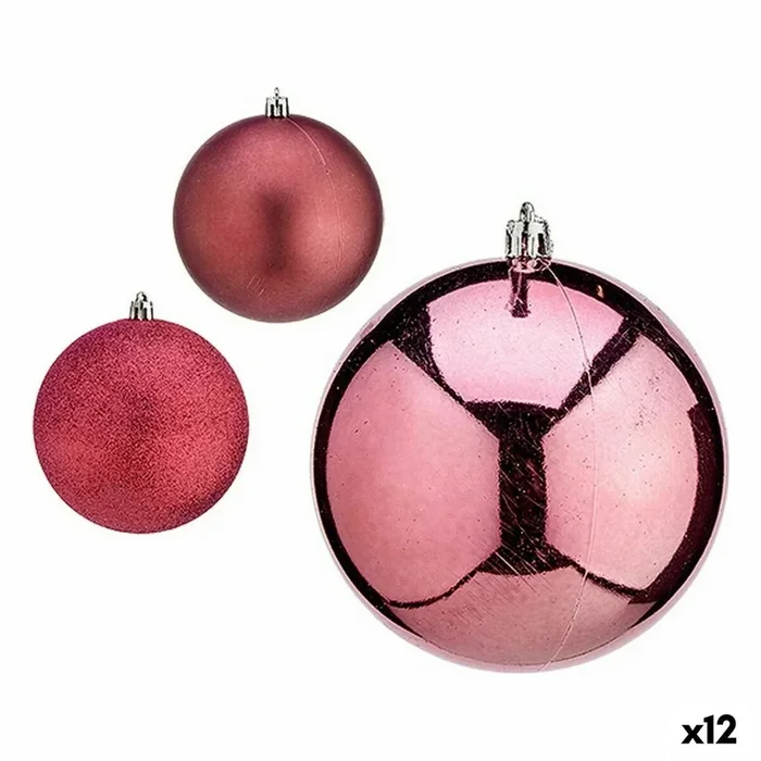 Set de Bolas de Navidad Rosa Plástico 10 x 11 x 10 cm (12 Unidades)