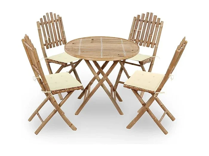 Set de comedor exterior plegable 5 piezas con cojines bambú ES225575