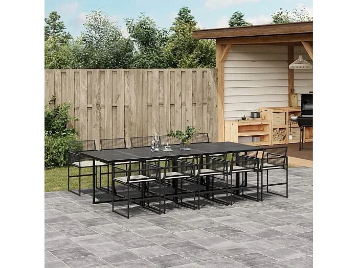 Set de comedor jardín 11 piezas con cojines ratán sintético negro