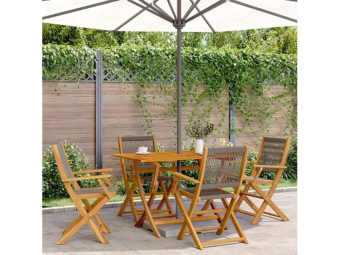 Set de comedor jardín 5 piezas polipropileno madera maciza gris