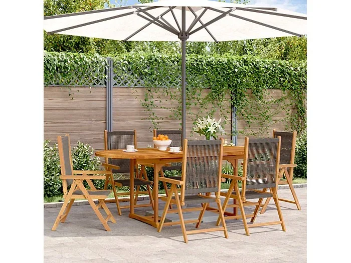 Set de comedor jardín 7 piezas polipropileno madera maciza gris