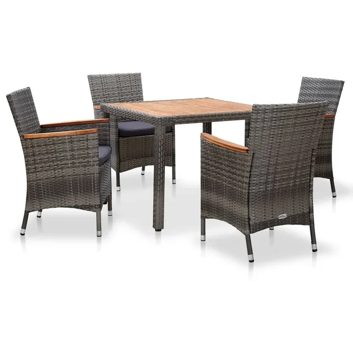 Set de comedor para jardín 5 pzas cojines ratán sintético gris