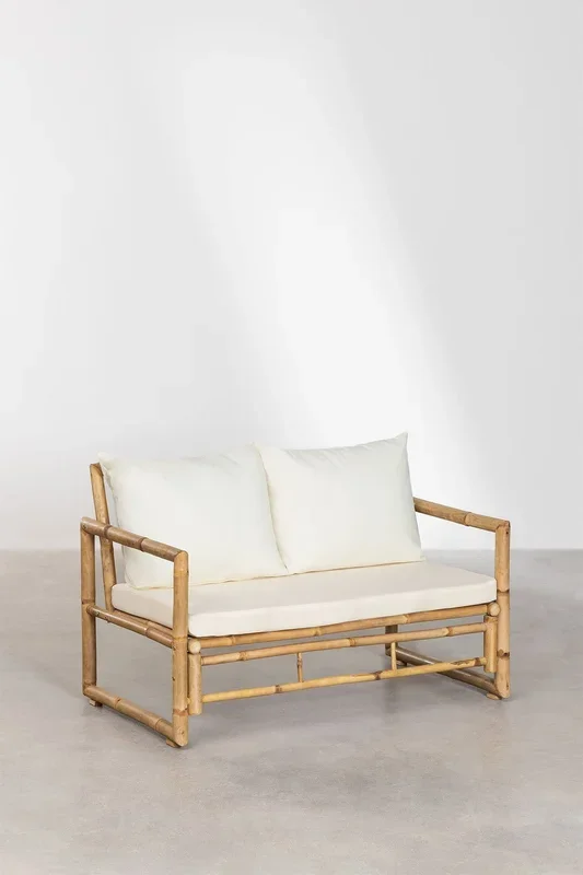 Set de Jardín con Sofá de 2 Plazas y Mesa de Centro (90×50 cm) en Bambú Livayna Natural – SKLUM