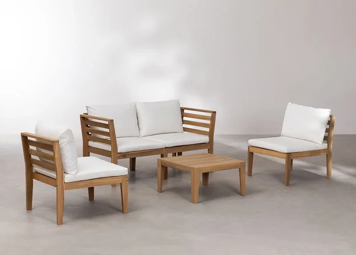 Set de Jardín de 4 Piezas con Reposabrazos y Mesa de Centro Filips Blanco Gardenia – SKLUM