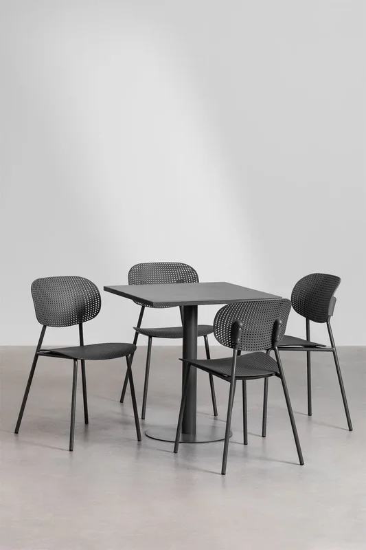 Set de Mesa Cuadrada 70×70 cm Mizzi y 4 Sillas de Jardín Tupah Gris Grafito – SKLUM