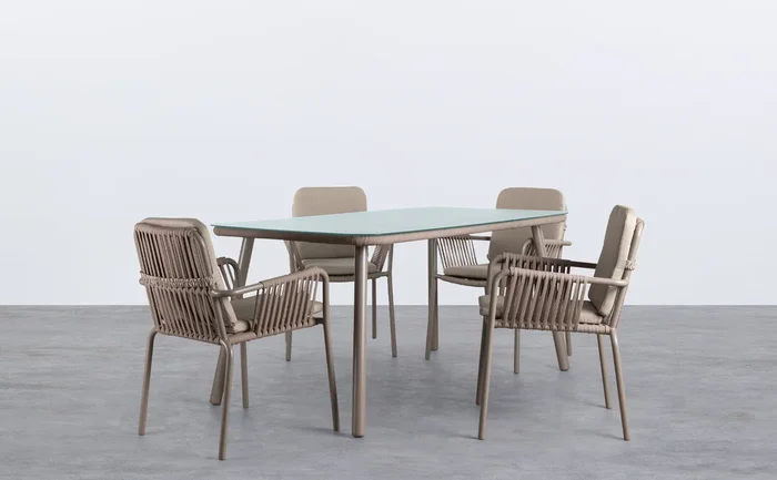 Set de Mesa de Aluminio y 4 Sillas de Exterior Drian Marrón arabia y Marrón claro – The Masie
