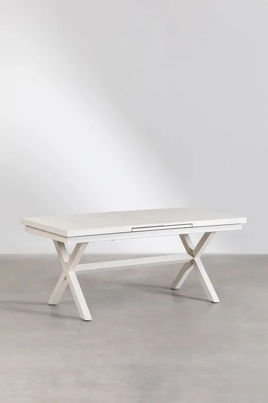 Set de Mesa de Jardín Extensible Rectangular en Aluminio (180-240×90 cm) Karena y 8 Sillas de Jardín Omara Blanco Gardenia – SKLUM