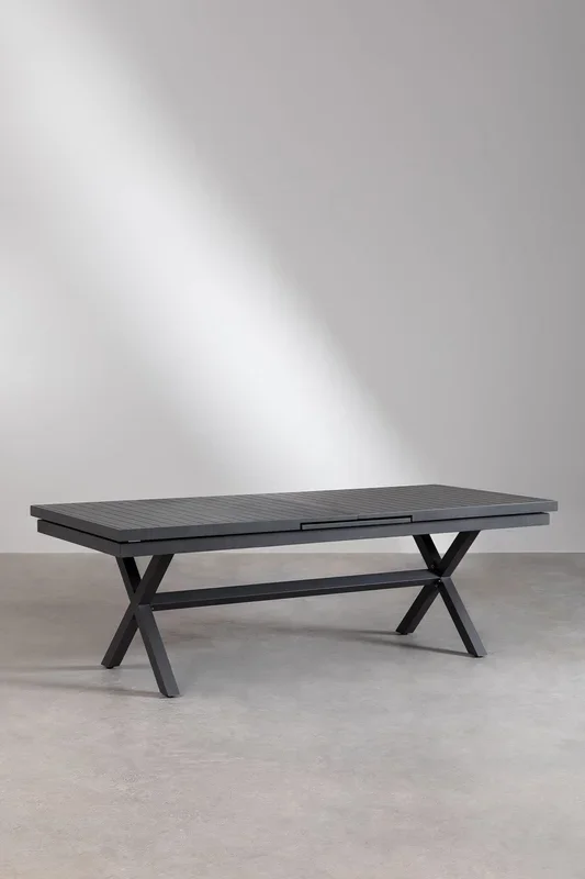 Set de Mesa de Jardín Extensible Rectangular en Aluminio (240-300×100 cm) Karena y 10 Sillas de Jardín Omara Gris Grafito – SKLUM