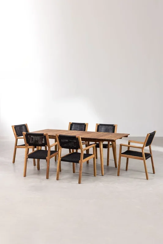 Set de Mesa Extensible (160-210×90 cm) y 6 Sillas de Jardín Tenay Negro – SKLUM