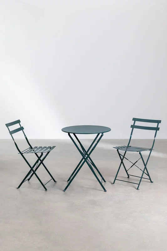 Set de Mesa (Ø59,5 cm) y 2 Sillas Plegables de Jardín Sergey Verde Jungla – SKLUM