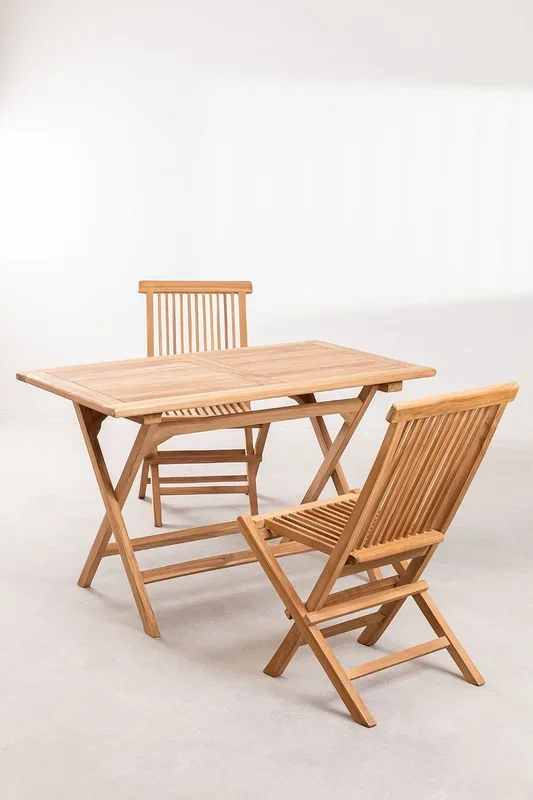 Set de Mesa Rectangular (120×70 cm) y 2 Sillas de Jardín Plegables en Madera de Teca Pira Madera de Teca – SKLUM