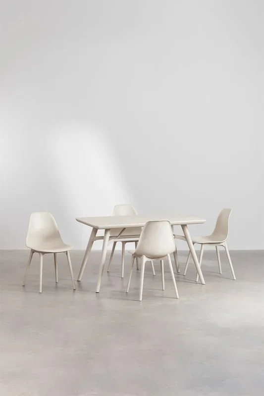 Set de Mesa Rectangular (134×78 cm) Joane y 4 Sillas de Jardín Scand Beige Tapioca – SKLUM